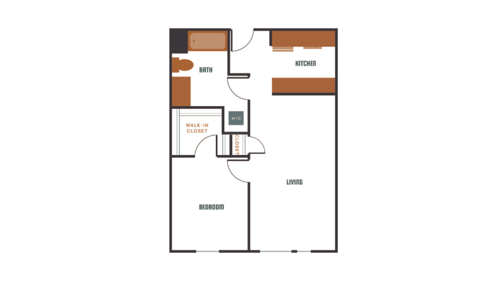 1x1 - C1 - 1 bedroom floorplan layout with 1 bath and 585 to 798 square feet.