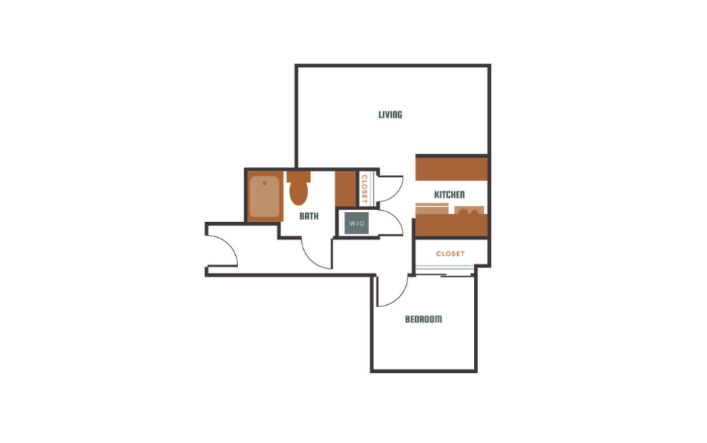 1x1 - C11 - 1 bedroom floorplan layout with 1 bath and 709 square feet.