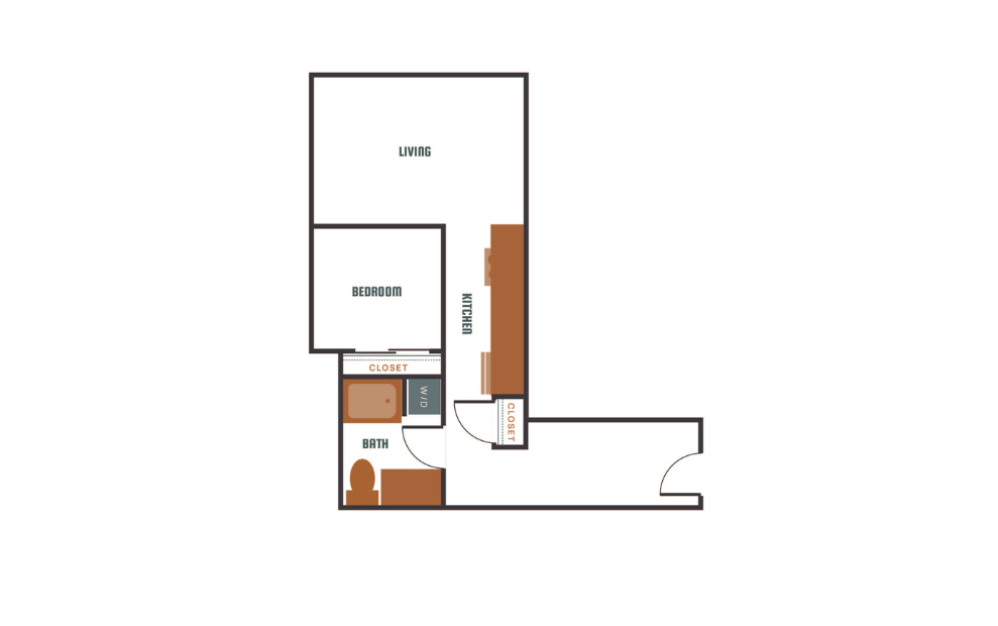 1x1 - C14 - 1 bedroom floorplan layout with 1 bath and 678 to 679 square feet.