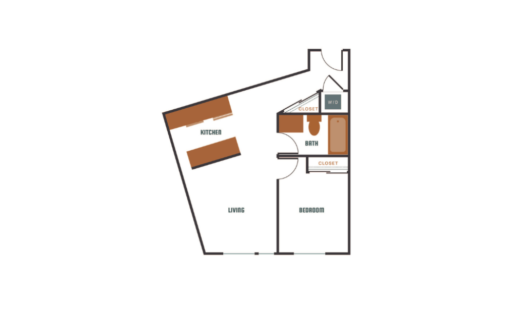 1x1 - C20 - 1 bedroom floorplan layout with 1 bathroom and 634 - 700 square feet