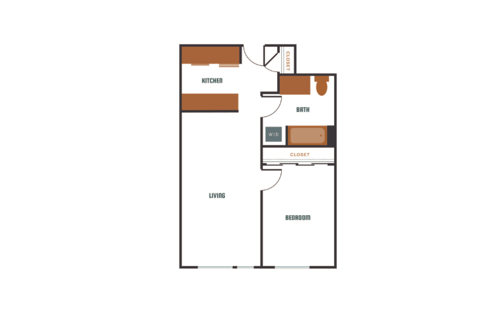 1x1 - C21 - 1 bedroom floorplan layout with 1 bathroom and 641 - 674 square feet