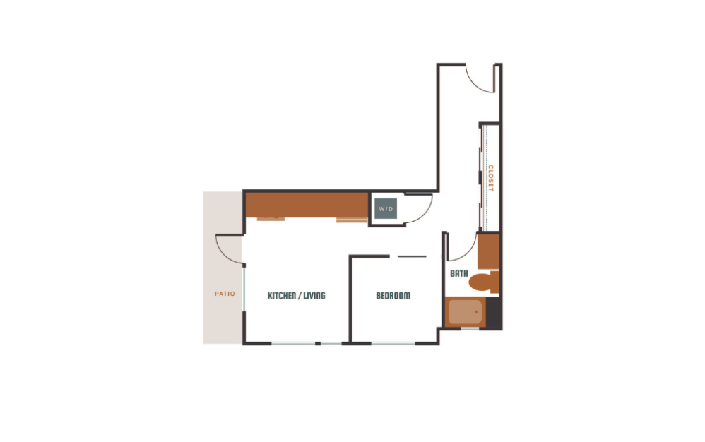 1x1 - C22 - 1 bedroom floorplan layout with 1 bathroom and 573 - 607 square feet