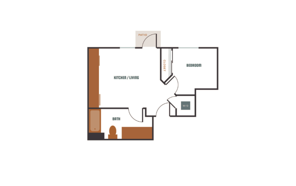 1x1 - C23 - 1 bedroom floorplan layout with 1 bathroom and 501 square feet