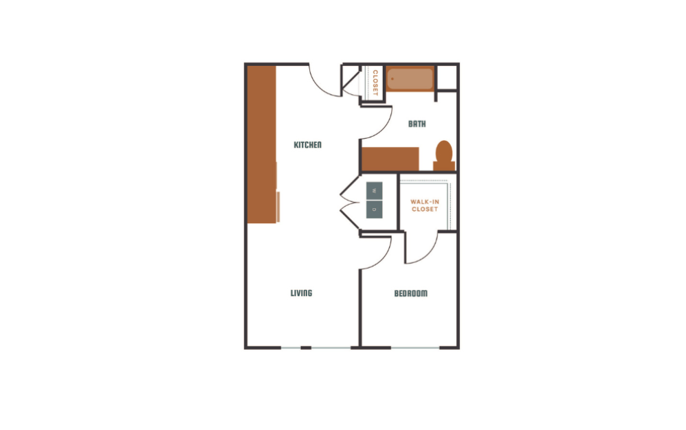 1x1 - C24 - 1 bedroom floorplan layout with 1 bath and 668 to 701 square feet.