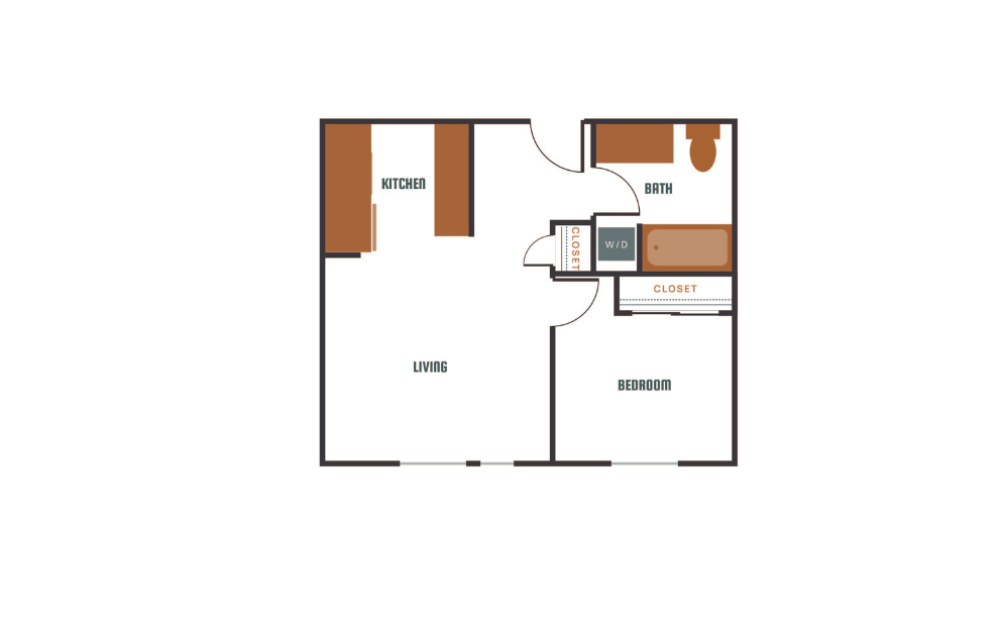 1x1 - C4 - 1 bedroom floorplan layout with 1 bath and 573 to 607 square feet.