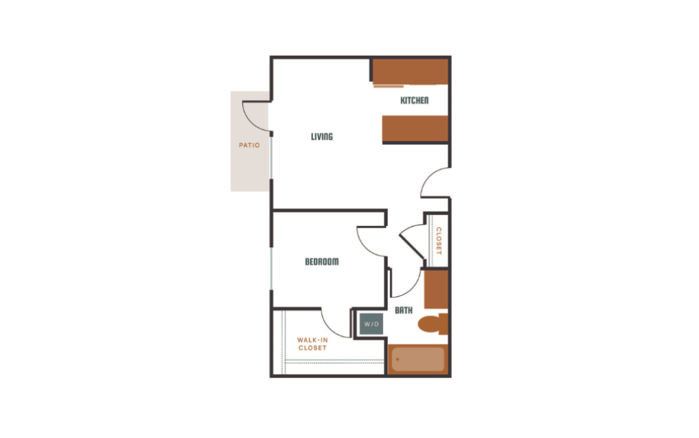 1x1 - C5 - 1 bedroom floorplan layout with 1 bath and 670 to 671 square feet.