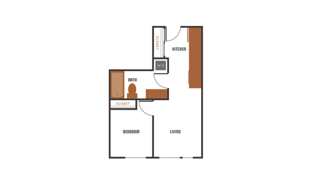 1x1 - C6 - 1 bedroom floorplan layout with 1 bath and 551 to 585 square feet.