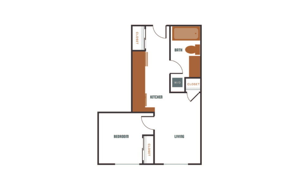 1x1 - C9 - 1 bedroom floorplan layout with 1 bathroom and 567 square feet