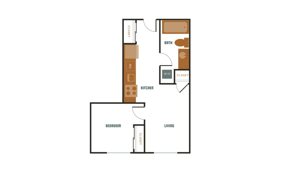 1x1 - C9 - 1 bedroom floorplan layout with 1 bathroom and 567 square feet 1x1 - C9 - 1 bedroom floorplan layout with 1 bathroom and 567 square feet