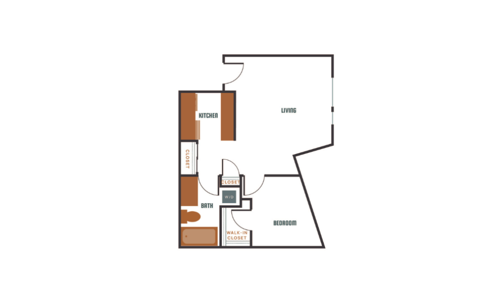 Open 1x1 - B2 - 1 bedroom floorplan layout with 1 bath and 692 to 728 square feet.