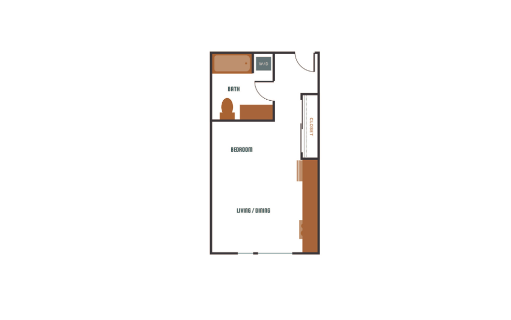 Studio - A1 - Studio floorplan layout with 1 bath and 482 to 492 square feet.