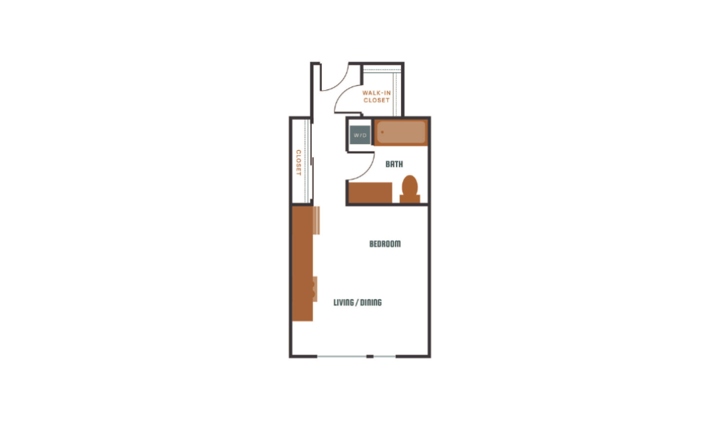 Studio - A2 - Studio floorplan layout with 1 bathroom and 514 square feet