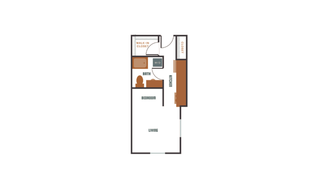 Studio - A3 - Studio floorplan layout with 1 bathroom and 556 square feet